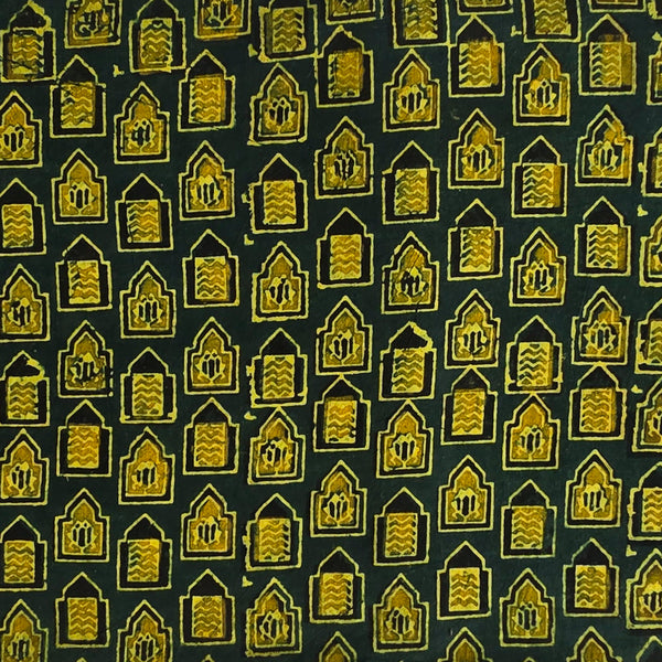 Pure Cotton Ajrak Green With Greenish Yellow  Mahal Hand Block Print Fabric
