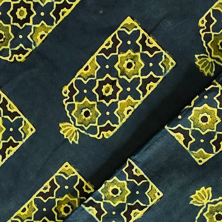 Green - Natural Dyed Hand Block Print Cotton Ajrakh Fabric 12