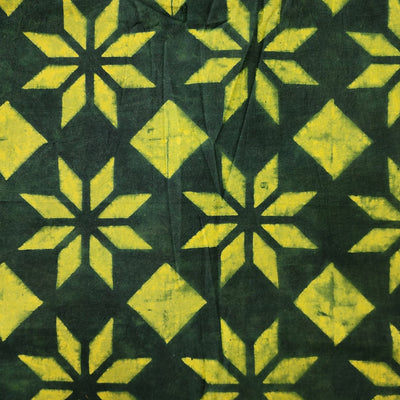 Pure Cotton Ajrak Green With Yellow Stars Hand Block Print Fabric