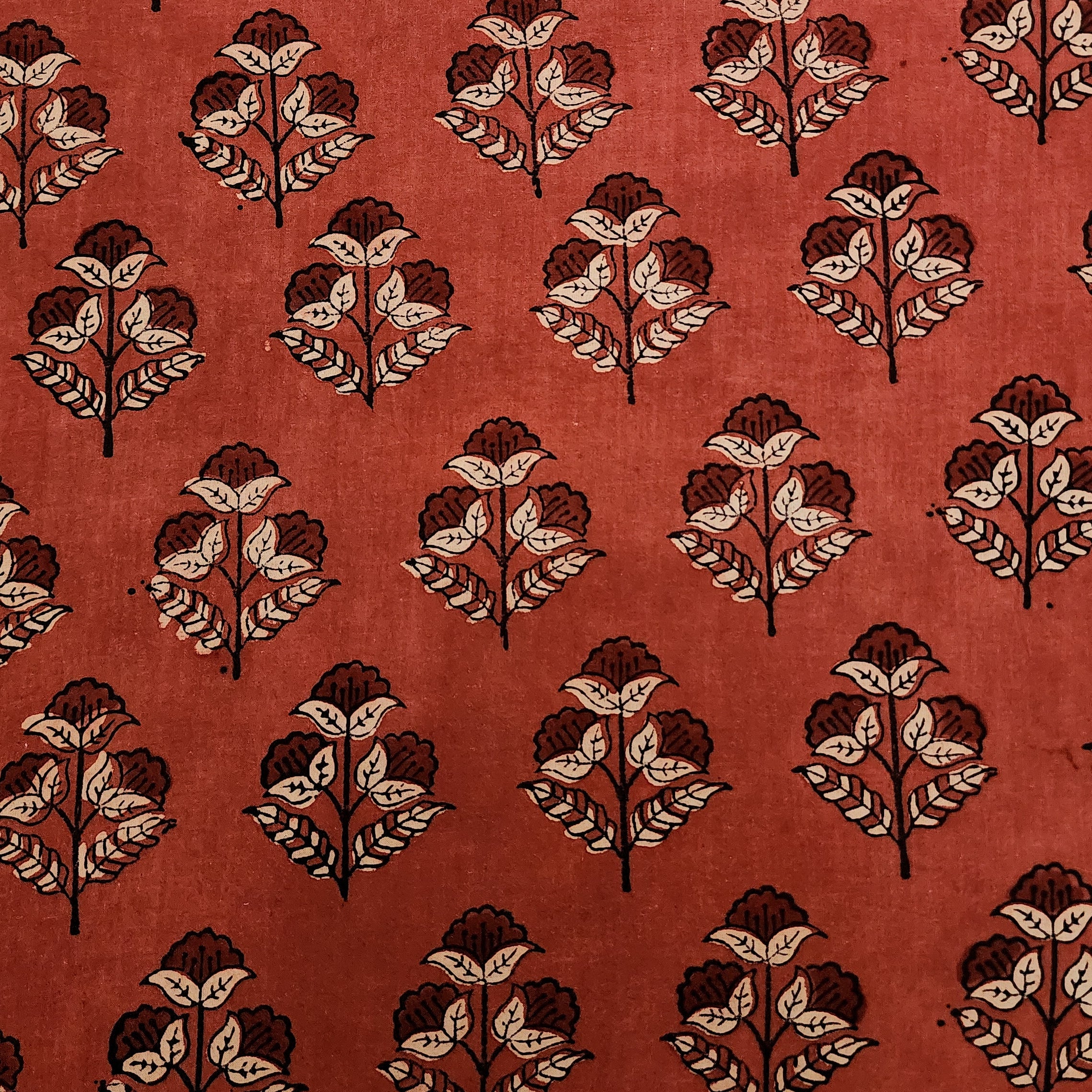 Pure Cotton Gad Ajrak Rust Red With Flower Motif Hand Block Print Fabr ...