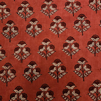 Pure Cotton Gad Ajrak  Rust Red With Flower Motif Hand Block Print Fabric