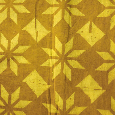 Pure Cotton Ajrak Mustard  Stars Hand Block Print Fabric