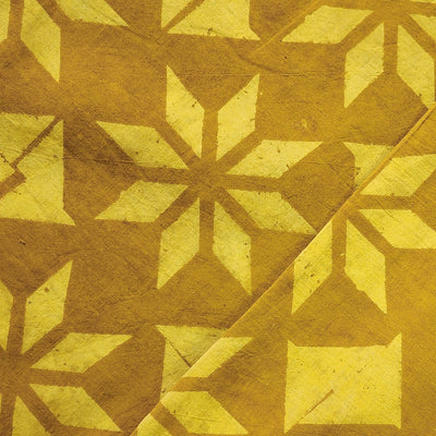 Pure Cotton Ajrak Mustard  Stars Hand Block Print Fabric
