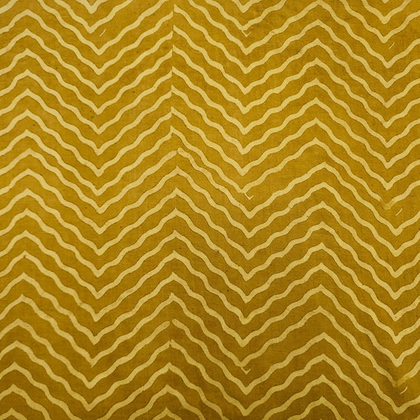 (PRE-CUT 1.50 METER) Pure Cotton Ajrak Mustard With Turmeric Big Zig-Zag Hand Block Print Fabric
