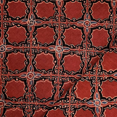 Pure Cotton Ajrak Red Intricate Design Hand Block Print Fabric