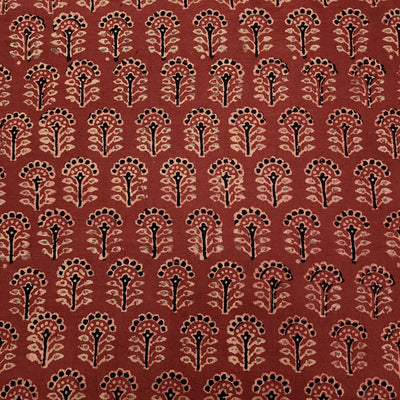 Pure Cotton Ajrak  Red With Grass Flower Motif Hand Block Print Fabric