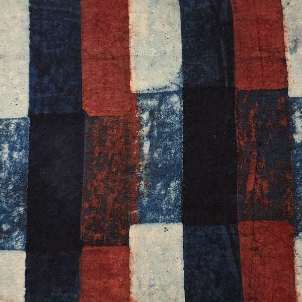 Pure Cotton Ajrak Rust Blue And Rust Red Different Colour Joint Bricks Hand Block Print Fabric