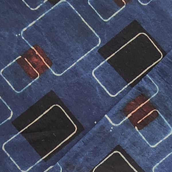Pure Cotton Ajrak Rust Blue With Black  geometrical Design Hand Block Print Fabric