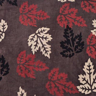 Pure Cotton Ajrak Rust Brown Maple  Leaves Motif Hand Block Print Fabric