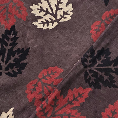 Pure Cotton Ajrak Rust Brown Maple  Leaves Motif Hand Block Print Fabric