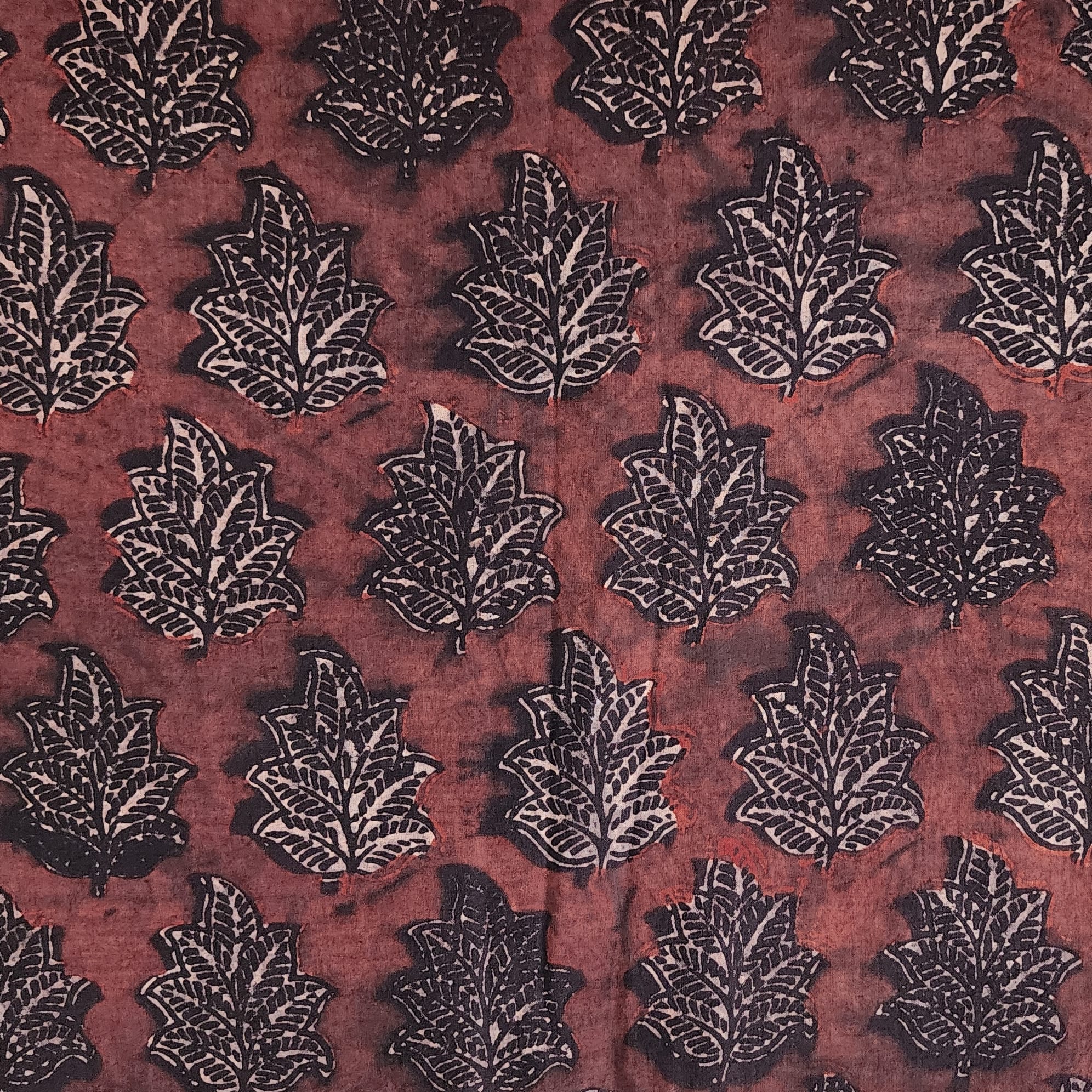 Pure Cotton Ajrak Rust Maroon With Rust Black Leaves Motif Hand Block ...