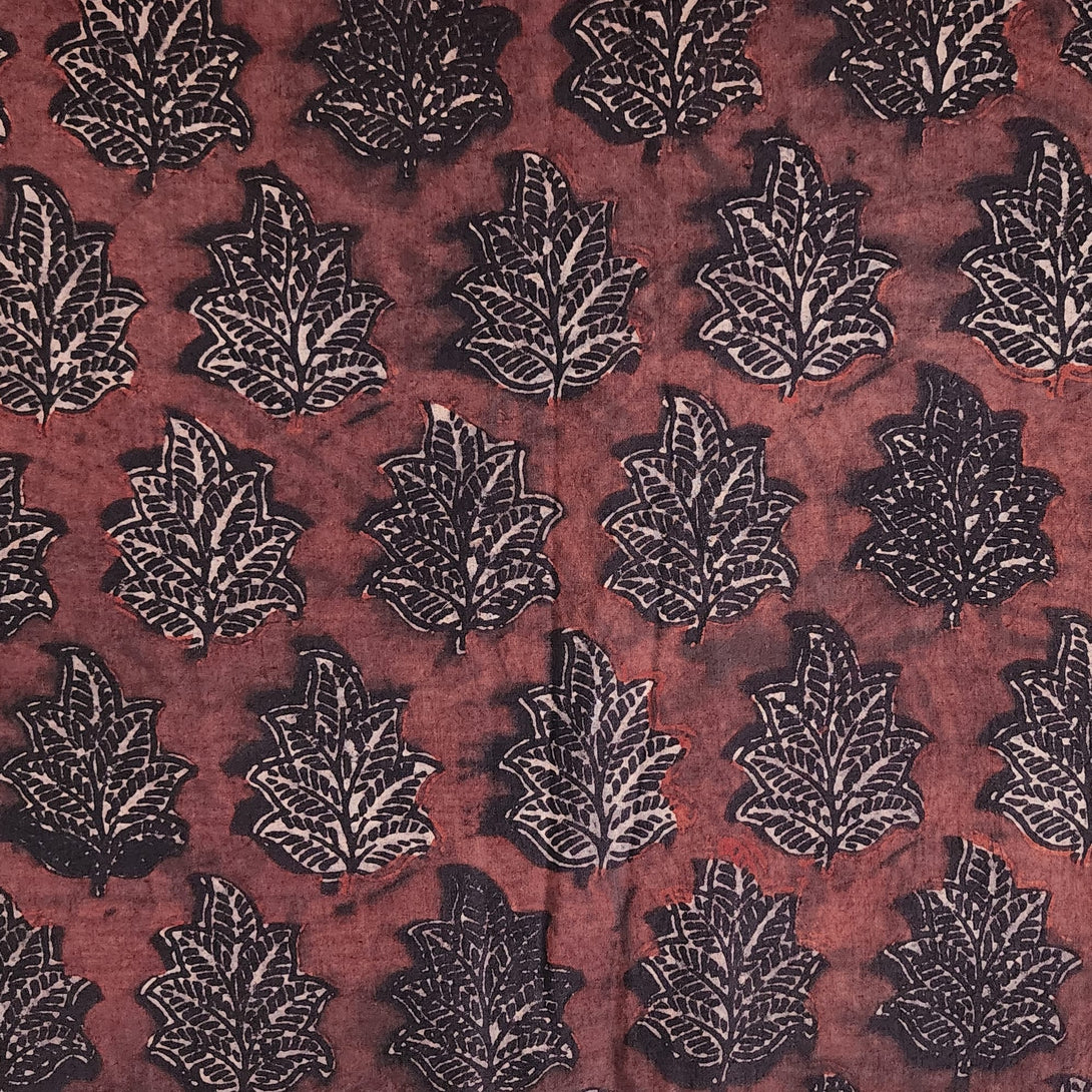 Pure Cotton Ajrak Rust Maroon With Rust Black Leaves Motif Hand Block ...