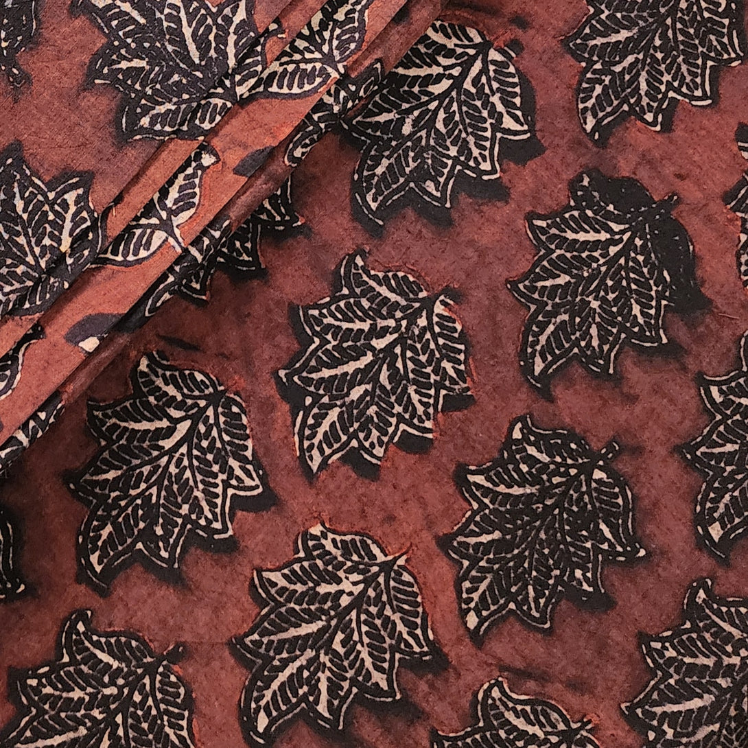 Pure Cotton Ajrak Rust Maroon With Rust Black Leaves Motif Hand Block ...