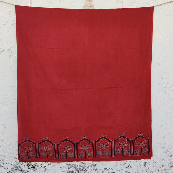 ( Precut 2.60 Meter ) Pure Cotton Ajrak Rust Plain With Big Border Hand Block Print Fabric