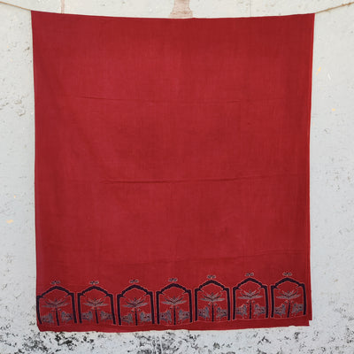 (Pre-Cut  2.65 Meter ) Pure Cotton Ajrak Rust Plain With Big Border Hand Block Print Fabric