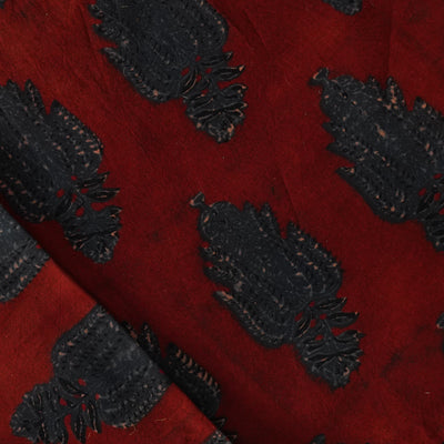 Pure Cotton Ajrak Rust Red And Blue Rust Flower Motif Hand Block Print Fabric