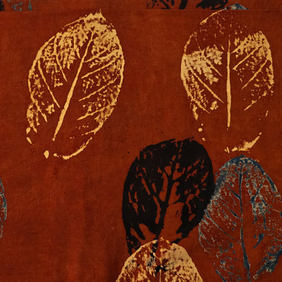 Pure Cotton Ajrak Rust Red Big Colourfull Leaves Motif Hand Block Print Fabric