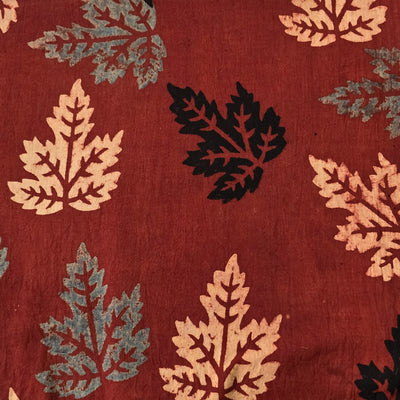 Pure Cotton Ajrak Rust Red Maple  Leaves Motif Hand Block Print Fabric