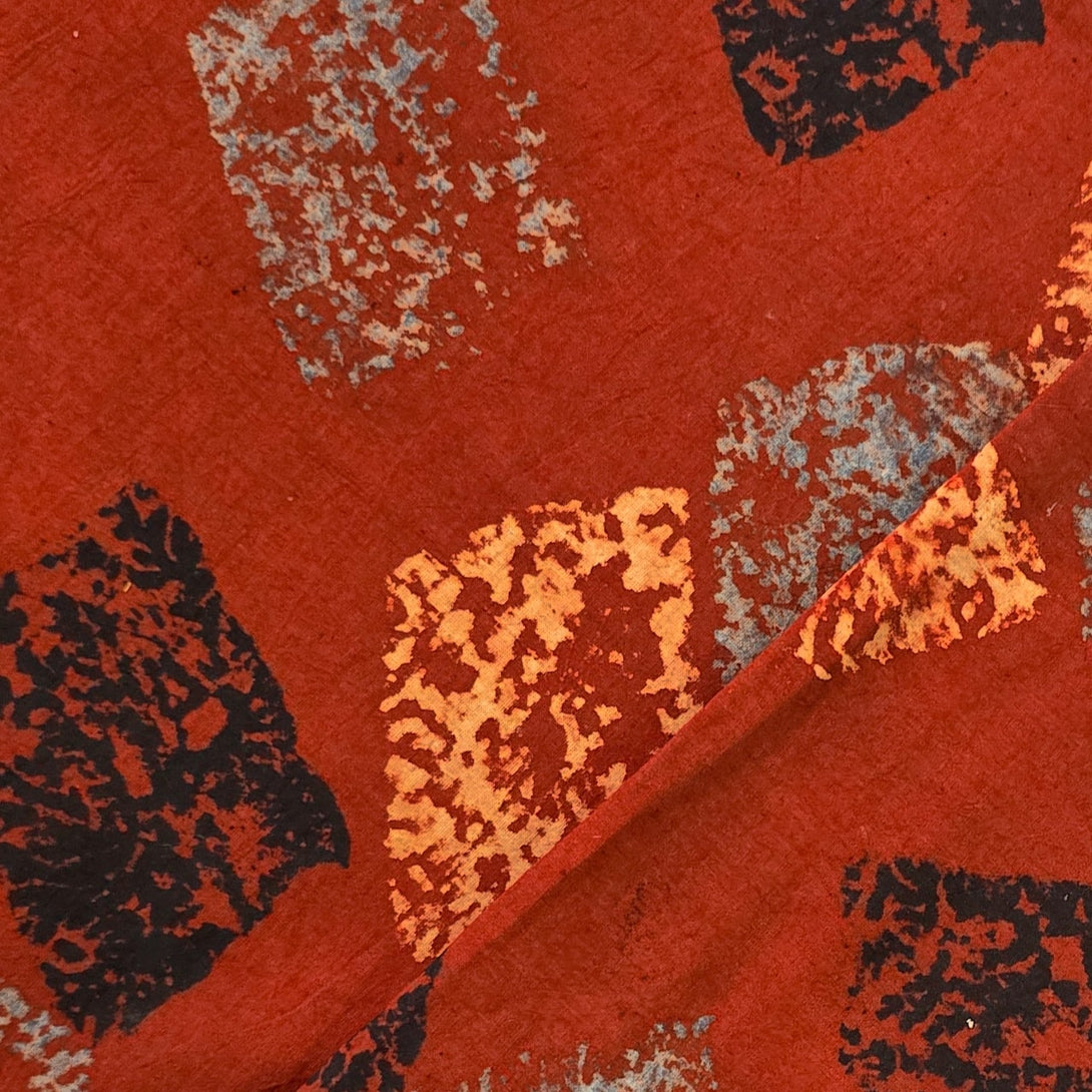Red Patch Textile Pure Cotton Ajrak Rust Red With Blue And Black Patches Hand Block Prin ...