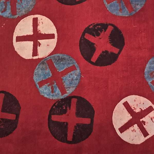 Pure Cotton Ajrak Rust Red With Blue And Black With Cream Plus Hand Block Print Fabric