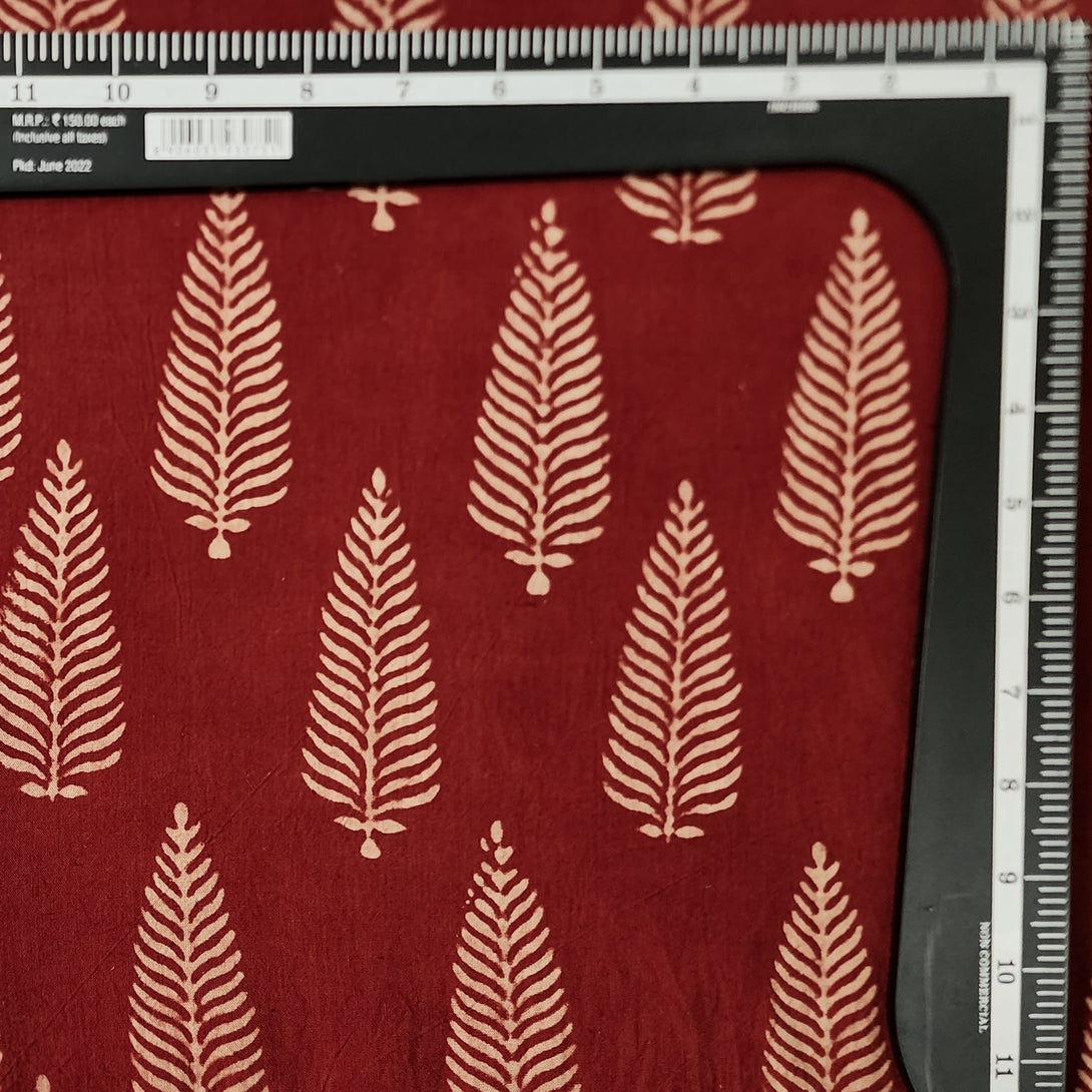 Pure Cotton Ajrak Rust Red With Cream And Cypress Tree Motif Hand Bloc ...