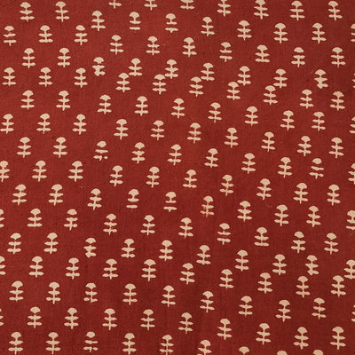 Pure Cotton Ajrak Rust Red With Cream And Fish Bones Motif Hand Block Print Fabric
