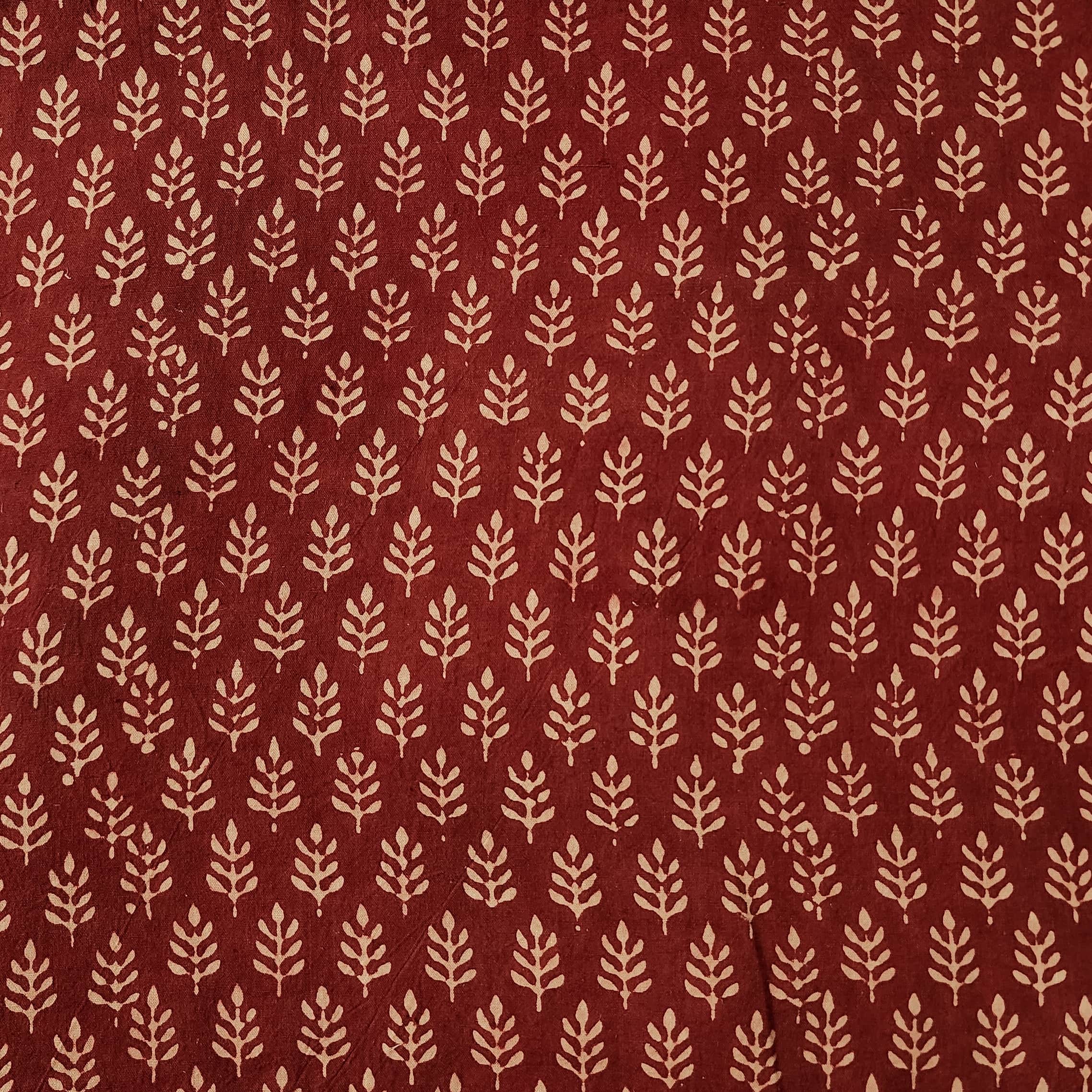 Pure Cotton Ajrak Rust Red With Cream And Grass Motif Hand Block Print ...