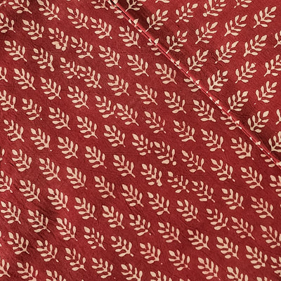 Pure Cotton Ajrak Rust Red With Cream And Grass Motif  Hand Block Print Fabric