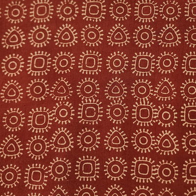 Pure Cotton Ajrak Rust Red With Cream And Intricate Design Hand Block Print Fabric