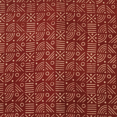 Pure Cotton Ajrak Rust Red With Cream And Intricate Design  Hand Block Print Fabric