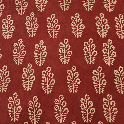 Pure Cotton Ajrak Rust Red With Cream And Intricate Flower Design  Hand Block Print Fabric