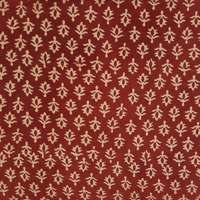 Pure Cotton Ajrak Rust Red With Cream And Intricate Small Flower Motif  Hand Block Print Fabric