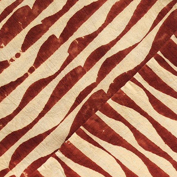 Pure Cotton Ajrak Rust Red With Cream   Waves Hand Block Print Fabric