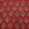 Pure Cotton Ajrak Rust Red  With Flower Motif Hand Block Print Fabric