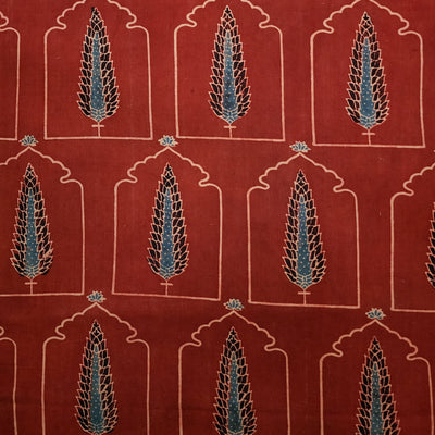 Pure Cotton Ajrak Rust Red With Intricate Design Hand Block Print Fabric