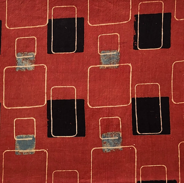 Pure Cotton Ajrak Rust Red With geometrical Design Hand Block Print Fabric