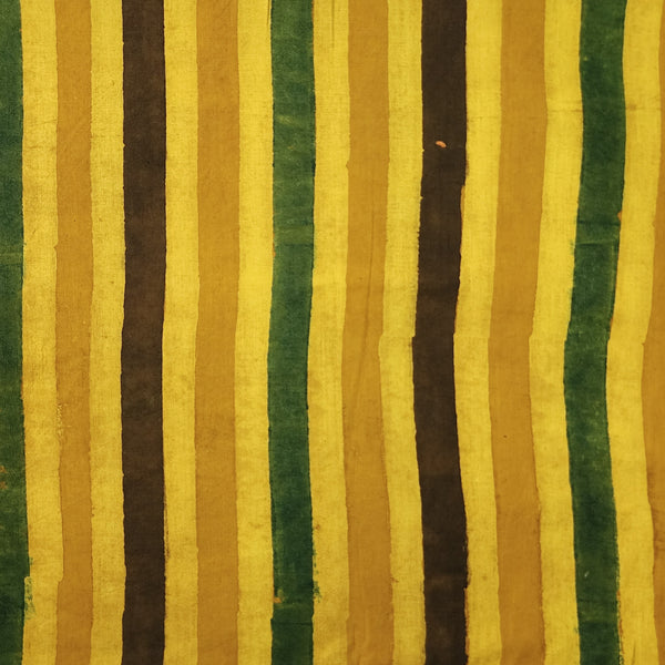 Pure Cotton Ajrak Rust Yellow And Black And Rust Green Stripes Hand Block Print Fabric