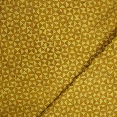 ( Precut 0.80 Meter ) Pure Cotton Ajrak Turmeric Dyed With All Over Geometric Pattern Hand Block Print Fabric