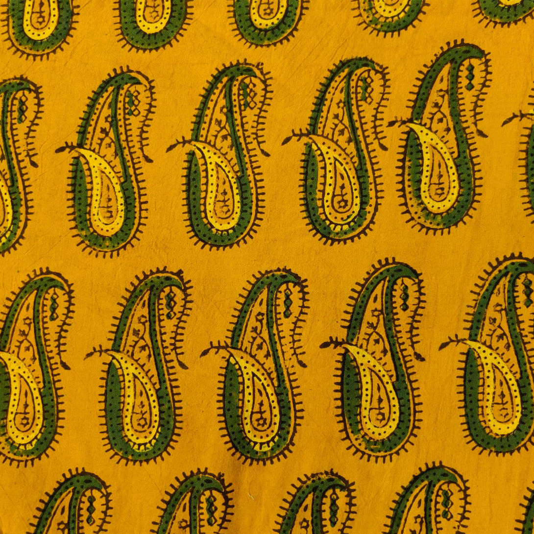 (PRE-CUT 1 METER) Pure Cotton Ajrak Turmeric Dyed With Green Beautiful ...