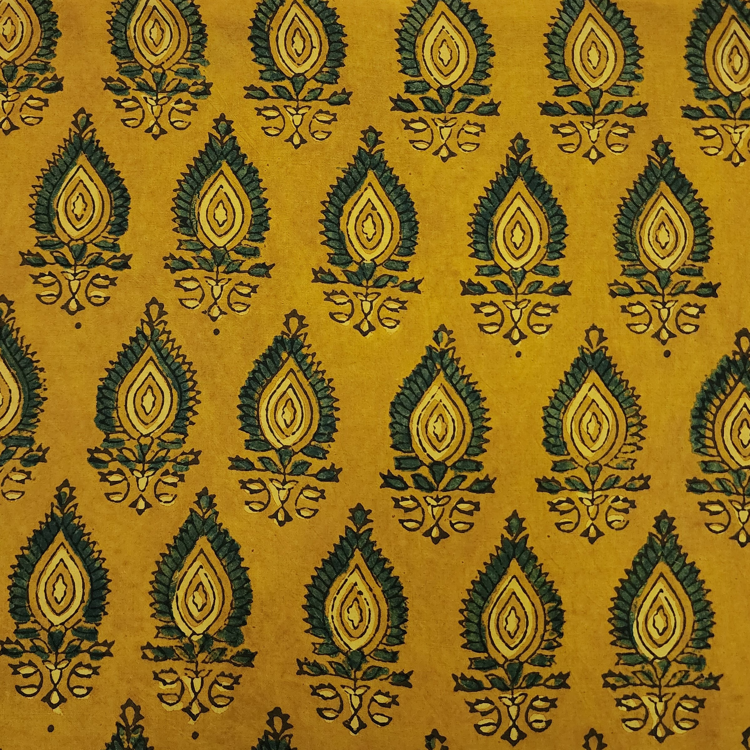 Tumeric Print Pattern Pure Cotton Ajrak Turmeric With Green Leaves Motif Hand Block Print Fa ...