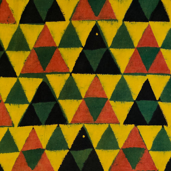 Pre-cut 1 meter Pure Cotton Ajrak With Maroon Black Green Yellow Inerlocked Triangles Hand Block Print Fabric
