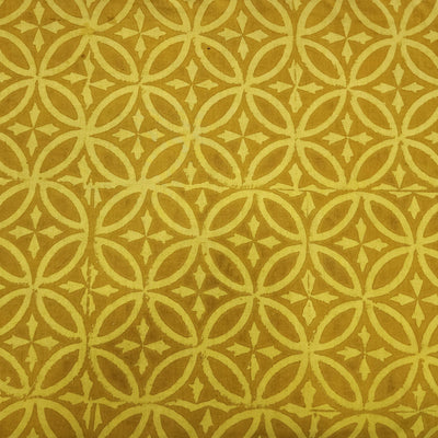 Pure Cotton Ajrak Yellow With Cream Geometrical Hand Block Print Fabric