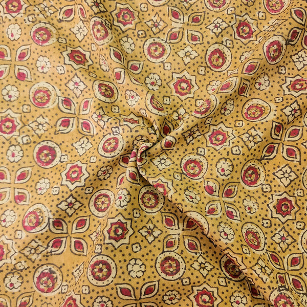 ( Pre-Cut 1.50  Meter ) Pure Cotton Ajrak Yellow With Rust Intricate Design Hand Block Print Fabric