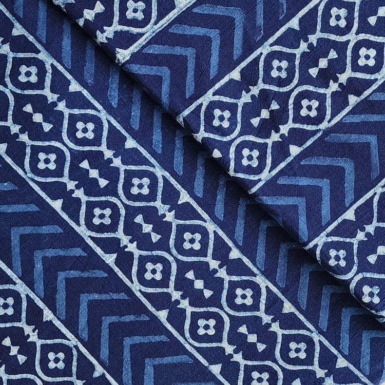 Akola Indigo Hand Block Printed Maheshwari Cotton Silk Unstitched Dress Material main image 0