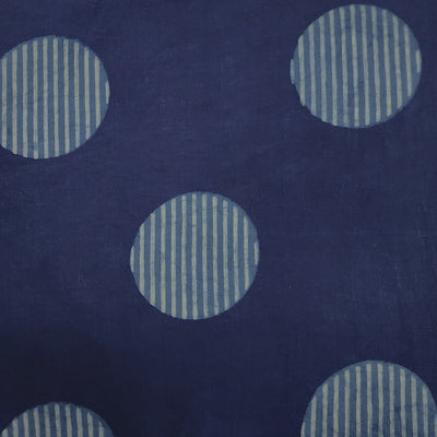 Pure Cotton Akola Indigo Big Dots Stripes Hand Block Print Fabric