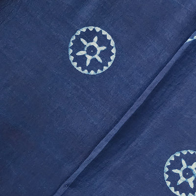 Pure Cotton Akola Indigo Chakar With Star  Hand Block Print Fabric