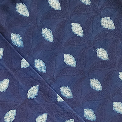 Pure Cotton Akola Indigo Flower Buds Creeper Hand Block Print Fabric