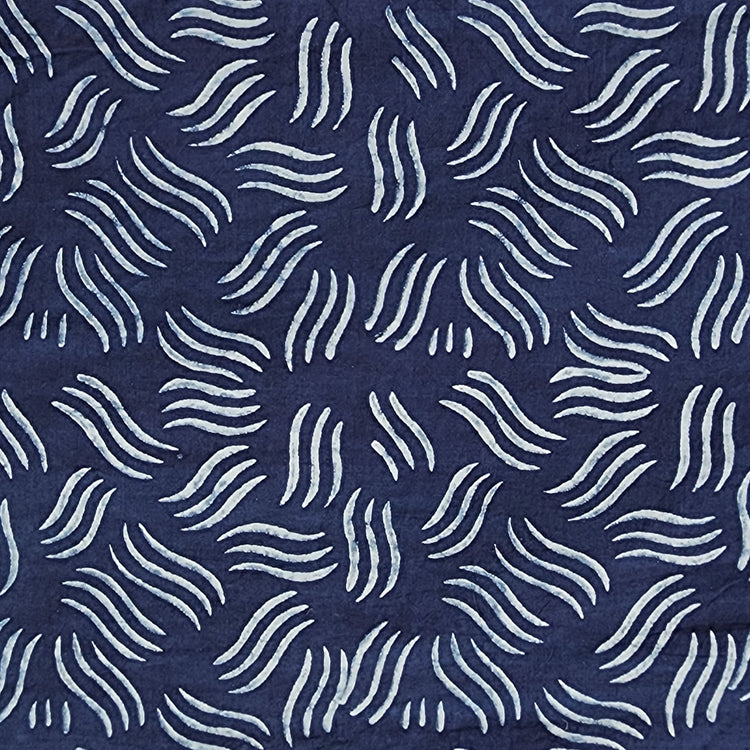 Pure Cotton Akola Indigo Three Line Waves Hand Block Print Fabric ...
