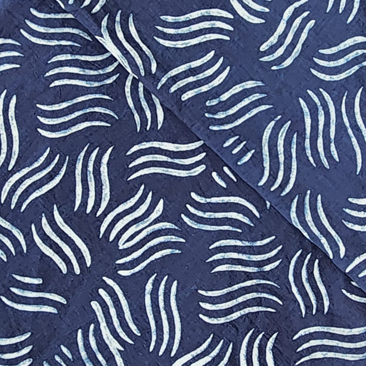 Pure Cotton Akola Indigo Three Line Waves Hand Block Print Fabric ...