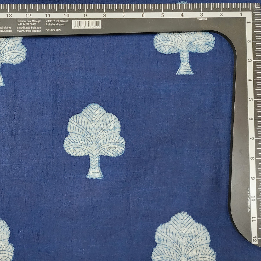 Blue - Natural Dyed Hand Block Printed Pure Wool Akola Stole 04